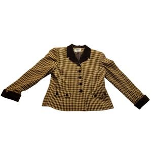 Kasper for A.S.L. Plaid Blazer Brown Tan Velvet Collar Cuffs Vintage Style Sz 10